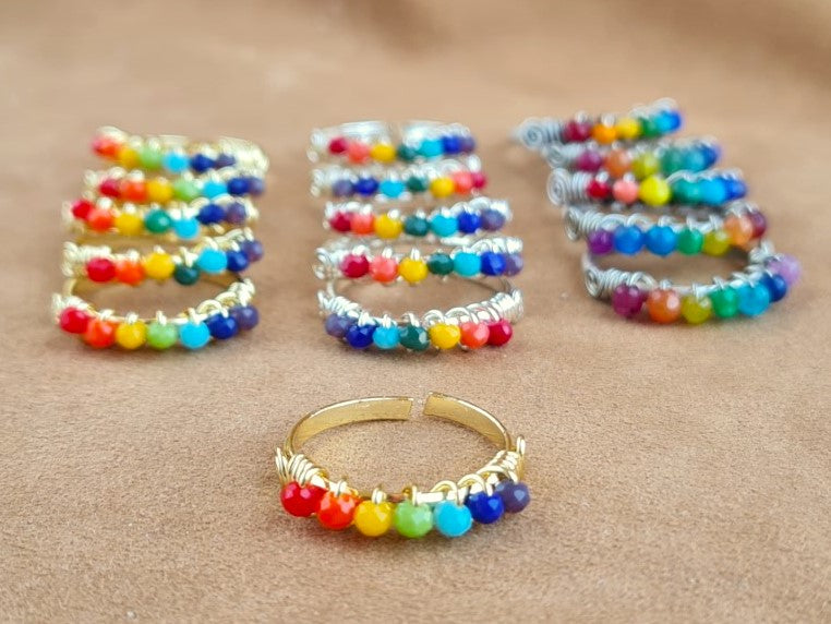 Handcrafted Natural Stone Ring Collection – Gold- Mat Silver-Polish Silver Plated Copper