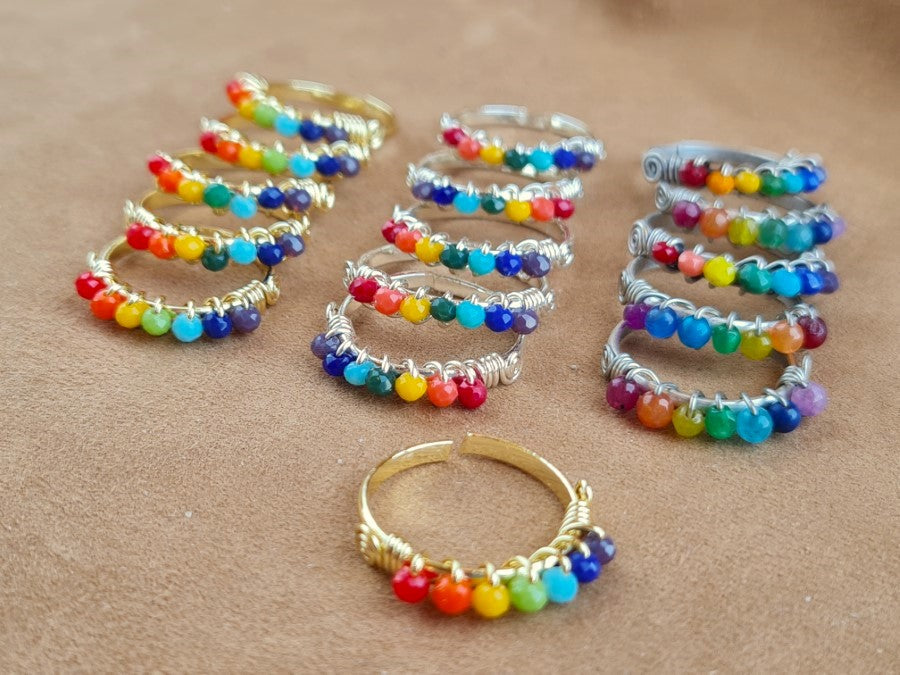 Handcrafted Natural Stone Ring Collection – Gold- Mat Silver-Polish Silver Plated Copper