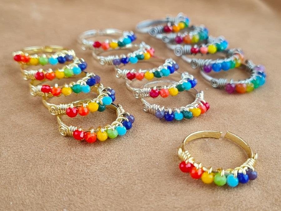 Handcrafted Natural Stone Ring Collection – Gold- Mat Silver-Polish Silver Plated Copper