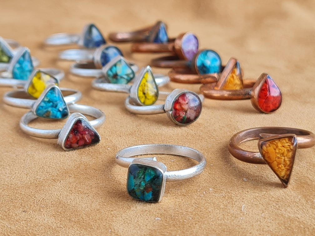Handcrafted Natural Stone Ring Collection – Mat Silver Plated Naturel Copper