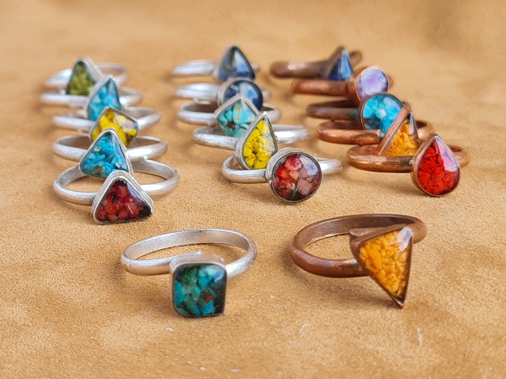Handcrafted Natural Stone Ring Collection – Mat Silver Plated Naturel Copper