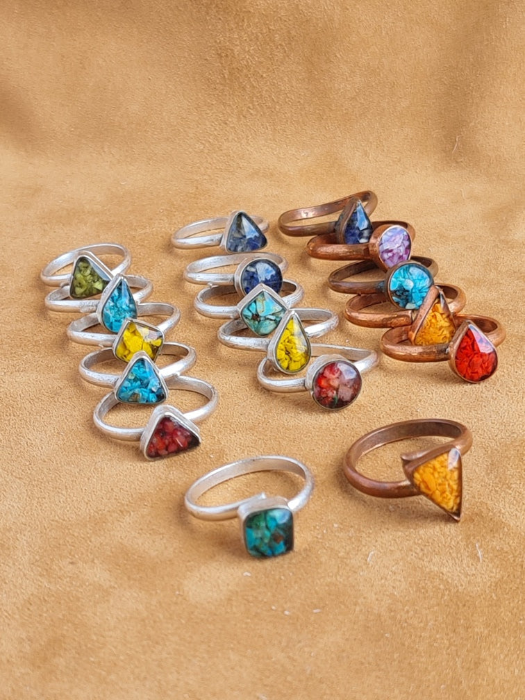 Handcrafted Natural Stone Ring Collection – Mat Silver Plated Naturel Copper