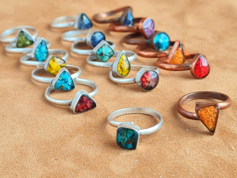 Handcrafted Natural Stone Ring Collection – Mat Silver Plated Naturel Copper