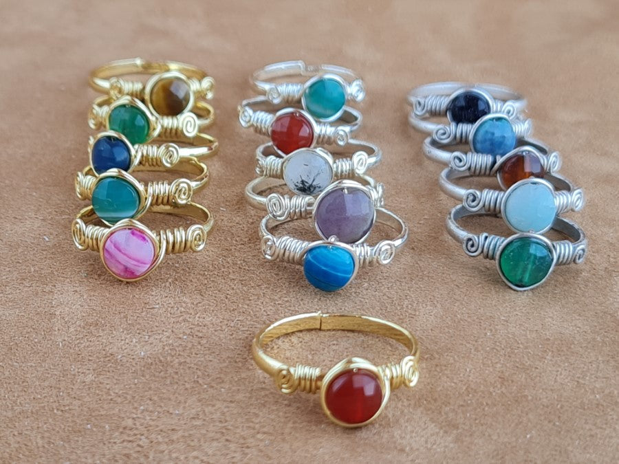 Handcrafted Natural Stone Ring Collection – Gold- Mat Silver-Polish Silver Plated Copper