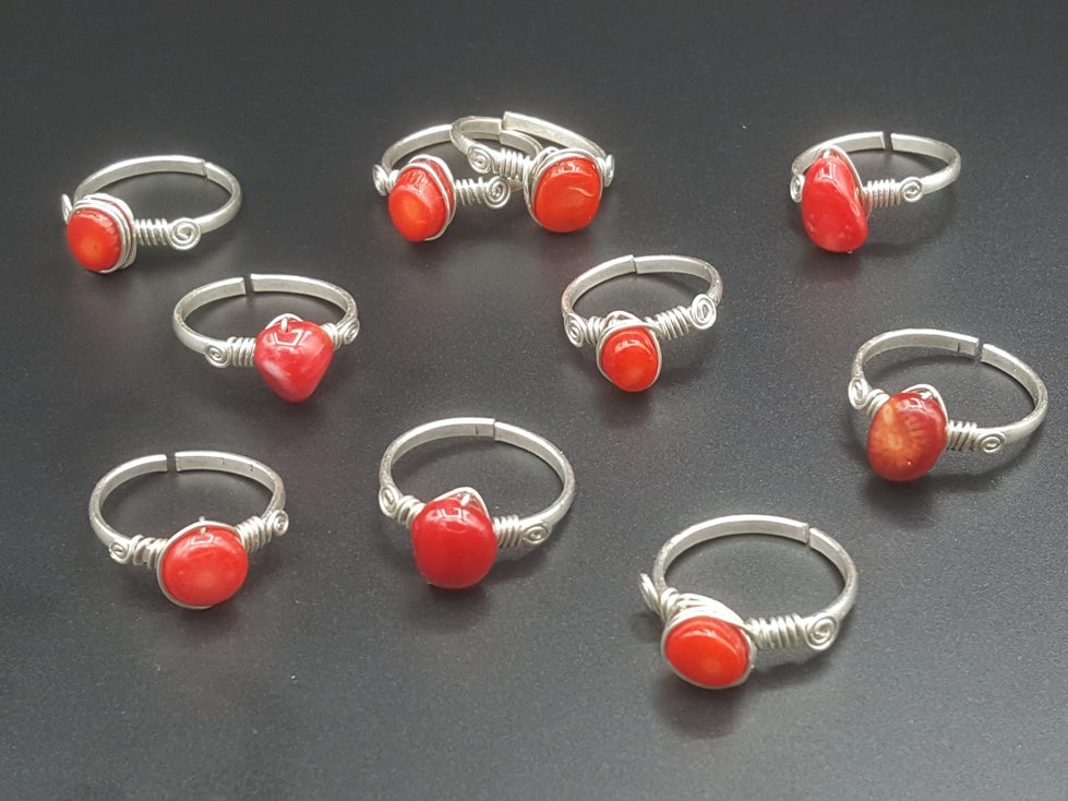 Handcrafted Coral Stone Copper Ring – Gold, Polish Silver & Matte Silver Finish (R-324)