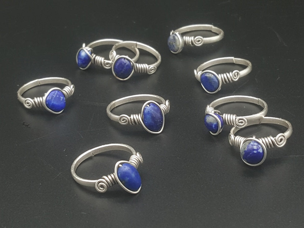 Handcrafted Lapis Lazuli Copper Ring – Matte Silver Finish (R-327)