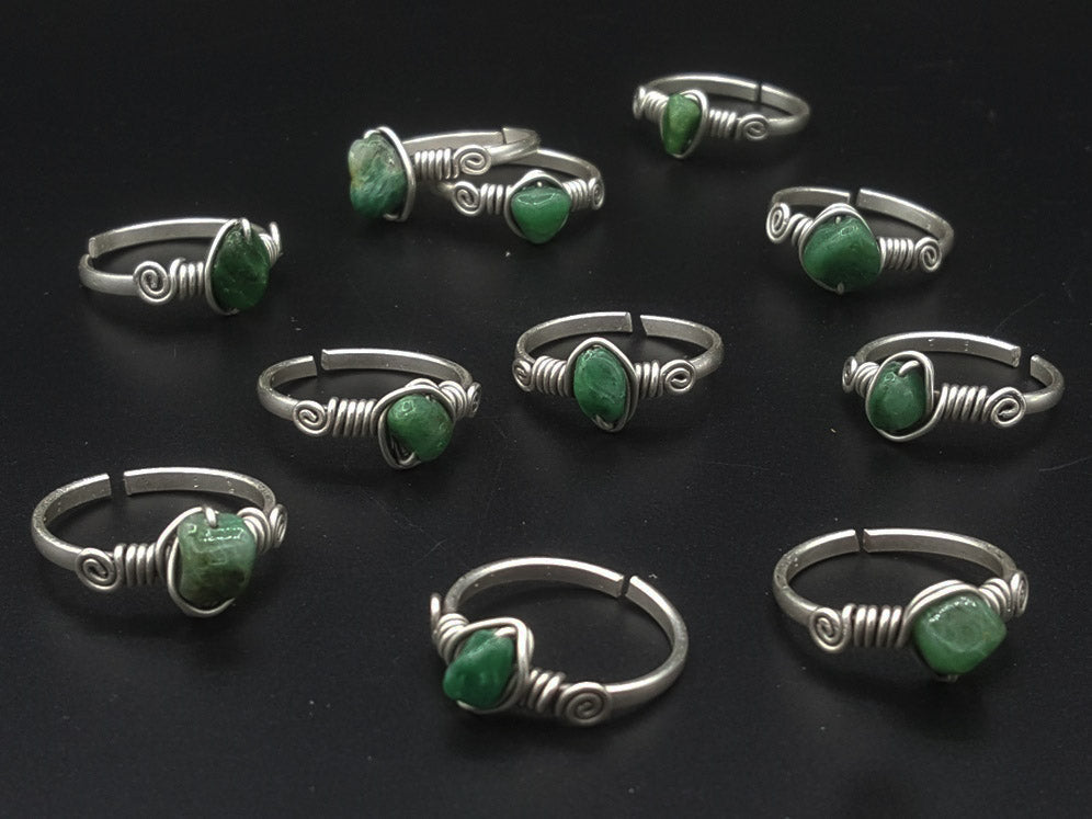 Handcrafted Aventurine Stone Ring – Gold, Polish Silver & Matte Silver Plated Copper (R-333)