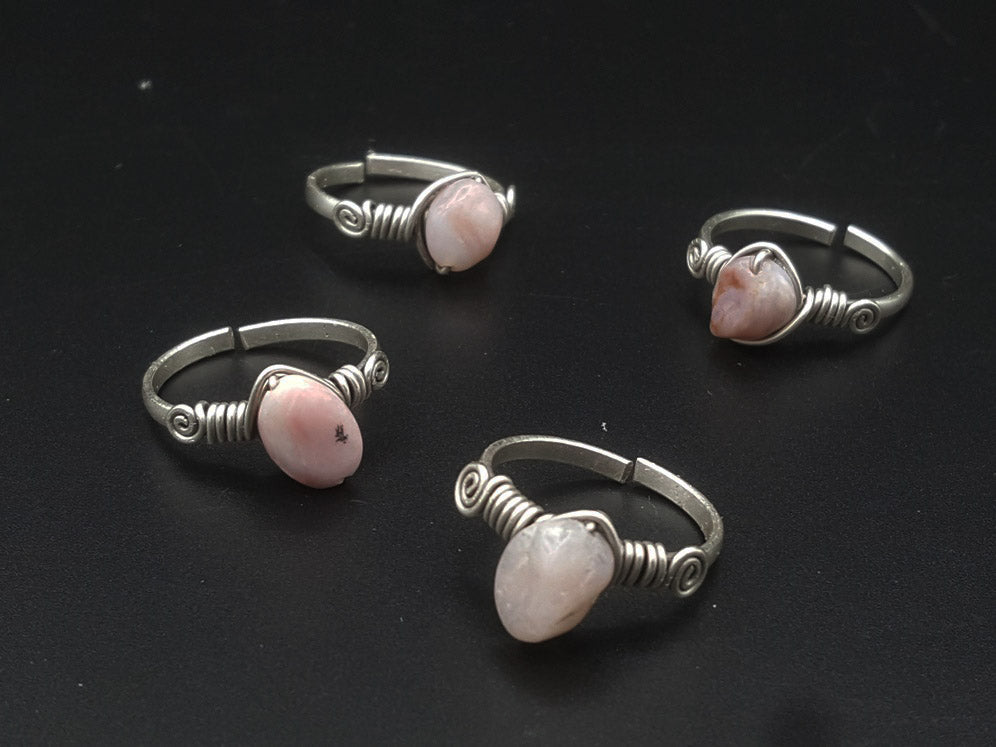 Handcrafted Rose Quartz Copper Ring – Gold, Polish Silver & Matte Silver Finish (R-336)