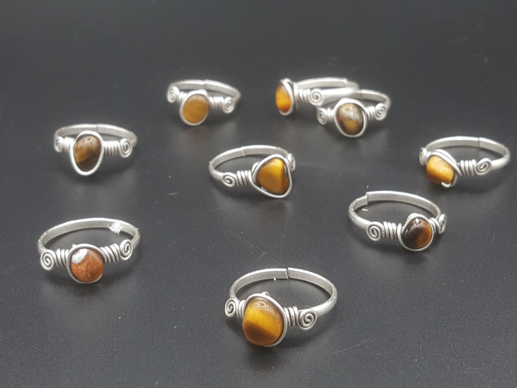 Handcrafted Tiger Eye Copper Ring – Gold, Polish Silver & Matte Silver Finish (R-343)