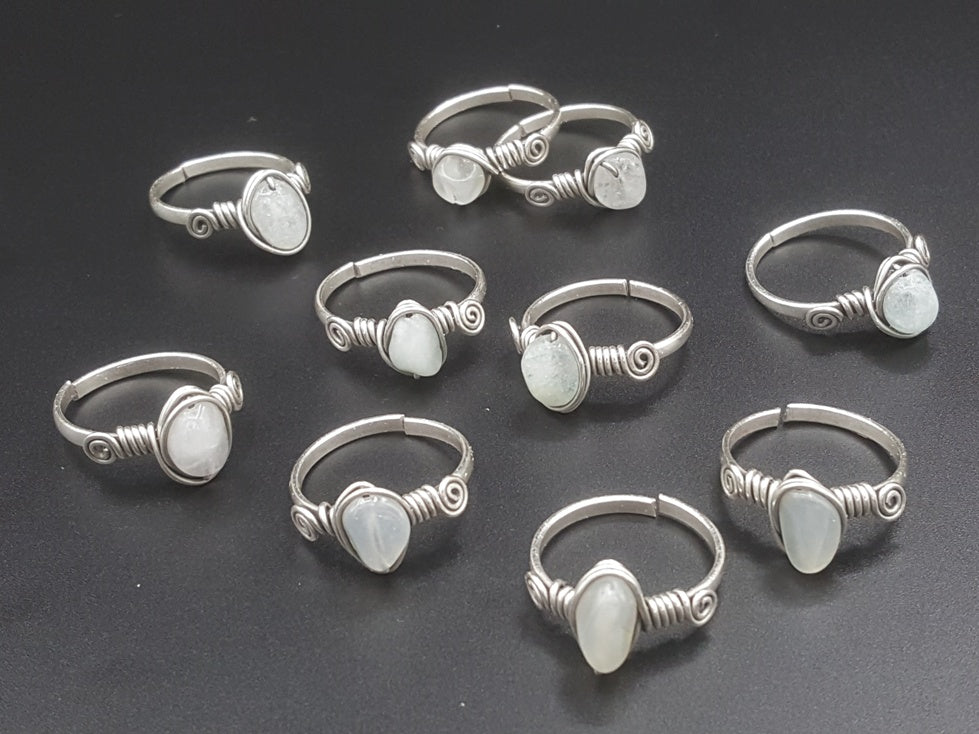 Handcrafted Natural Moon Stone Ring Collection – Gold - Silver Plated Copper (R-359)