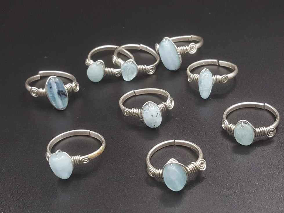 Handcrafted Aqua Marine Ring Collection – Copper metarial Gold-Polish Silver and Matte Silver Plated Copper R-362