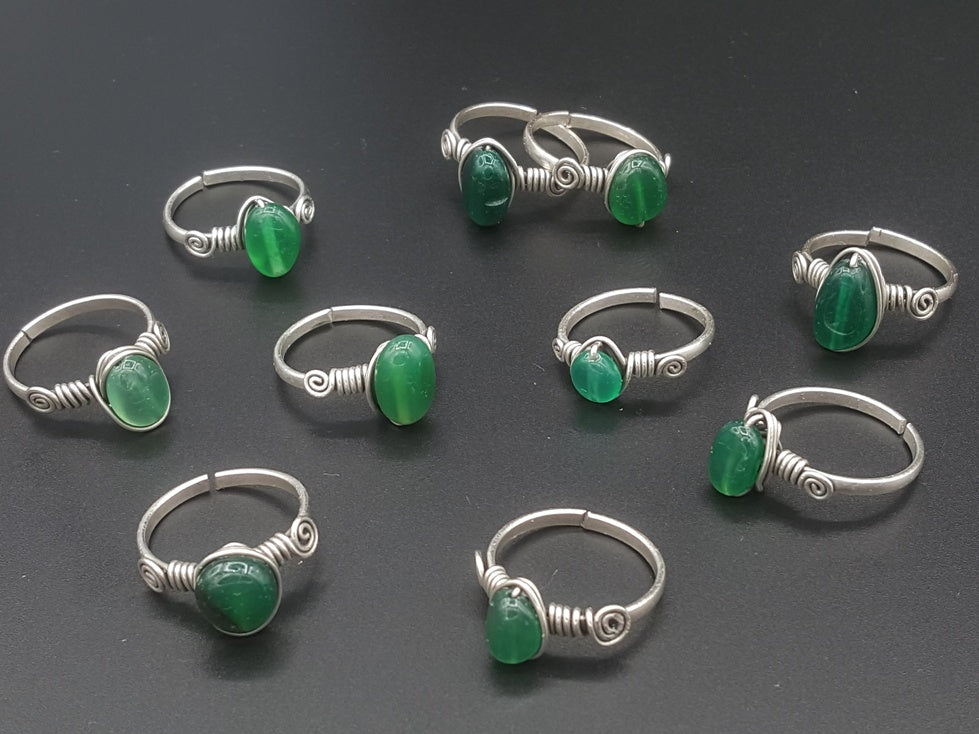 Handcrafted Green Agate Copper Ring – Gold, Polish Silver & Matte Silver Finish (R-370)