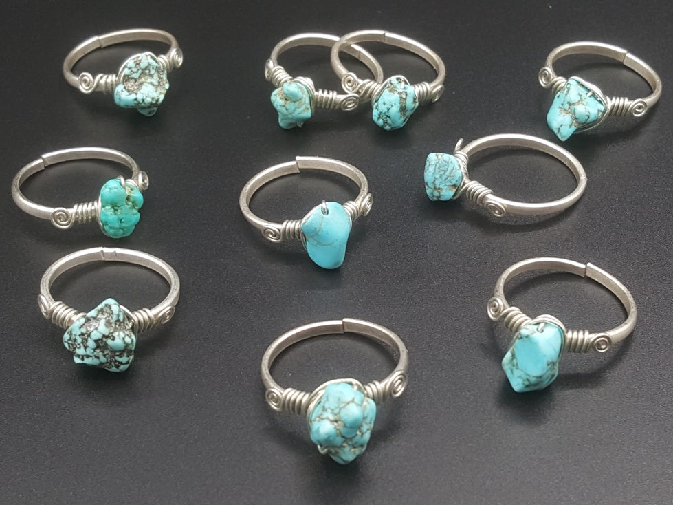 Handcrafted Natural Turquoise Stone Ring Collection – Gold - Polis Silver Matte Silver Plated Copper ( R-383 )