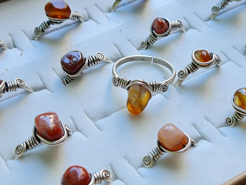 Handcrafted Brown Agate Copper Ring – Gold, Polish Silver & Matte Silver Finish (R-405)