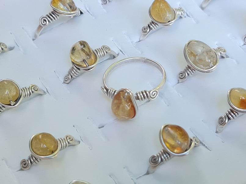Handcrafted Citrine Stone Ring – Gold, Polish Silver & Matte Silver Plated Copper (R-413)