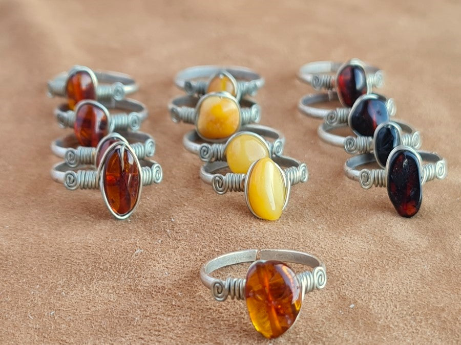 Handcrafted Natural Stone Ring Collection – Silver Plated Copper