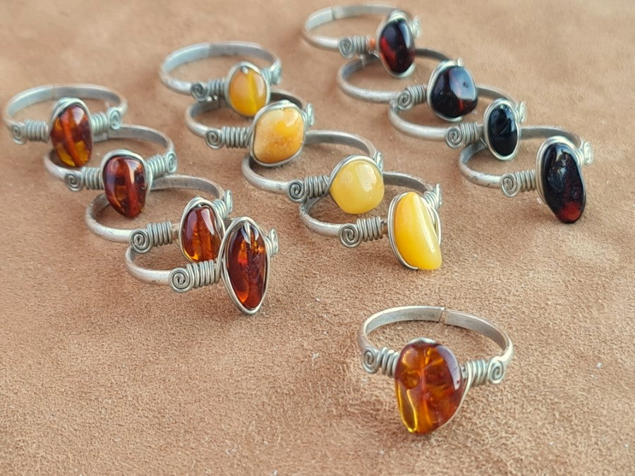 Handcrafted Natural Stone Ring Collection – Silver Plated Copper