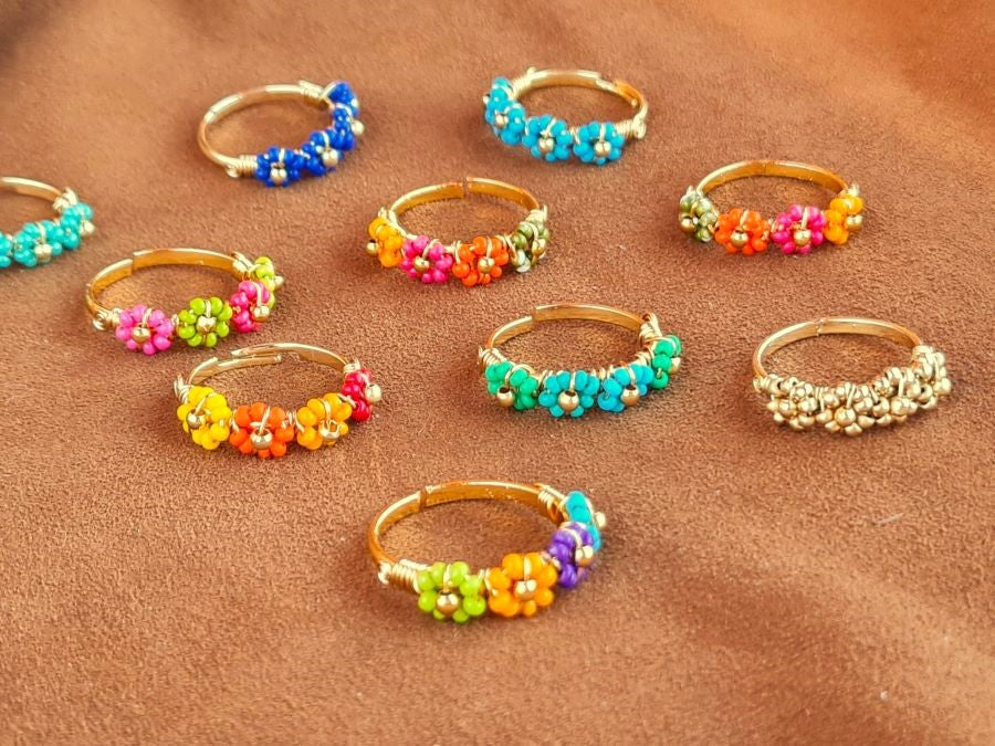 Handcrafted Sand Beads Ring Collection – Gold- Mat Silver-Polish Silver Plated Copper
