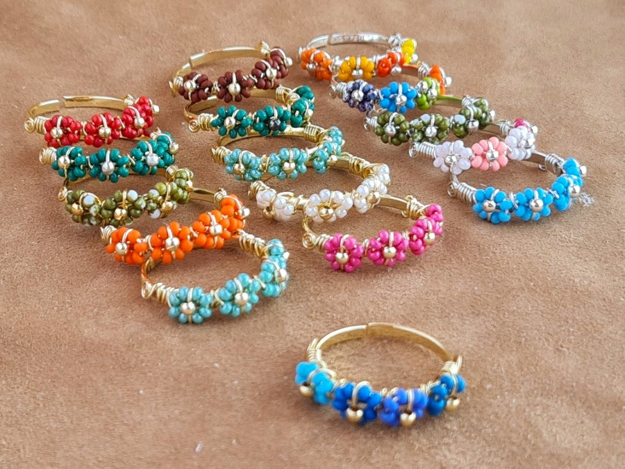 Handcrafted Sand Beads Ring Collection – Gold- Mat Silver-Polish Silver Plated Copper