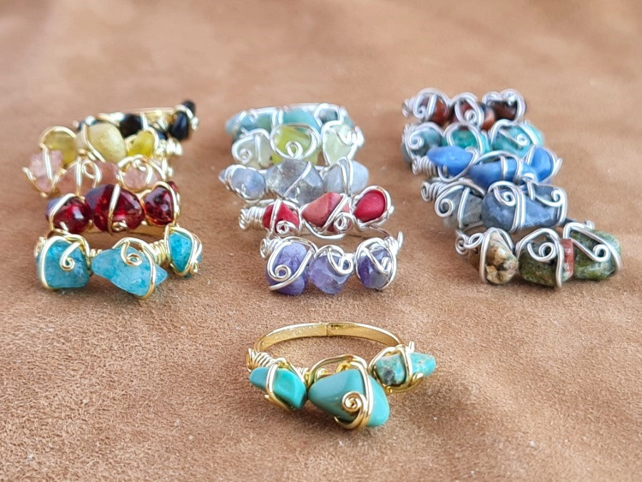 Handcrafted Natural Stone Ring Collection – Gold- Mat Silver-Polish Silver Plated Copper