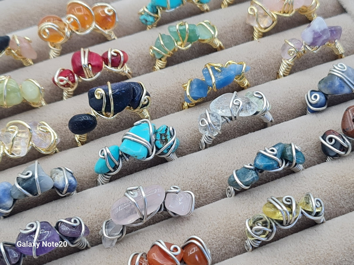 Handcrafted Natural Stone Ring Collection – Gold- Mat Silver-Polish Silver Plated Copper