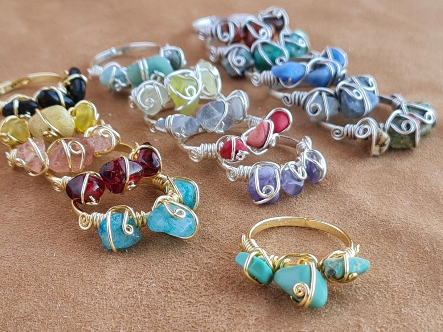 Handcrafted Natural Stone Ring Collection – Gold- Mat Silver-Polish Silver Plated Copper