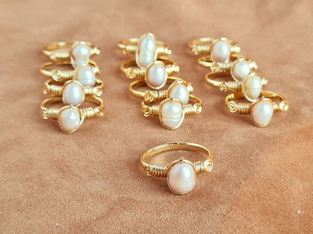 Handcrafted Pearl Ring – Gold Plated Copper (R-508)