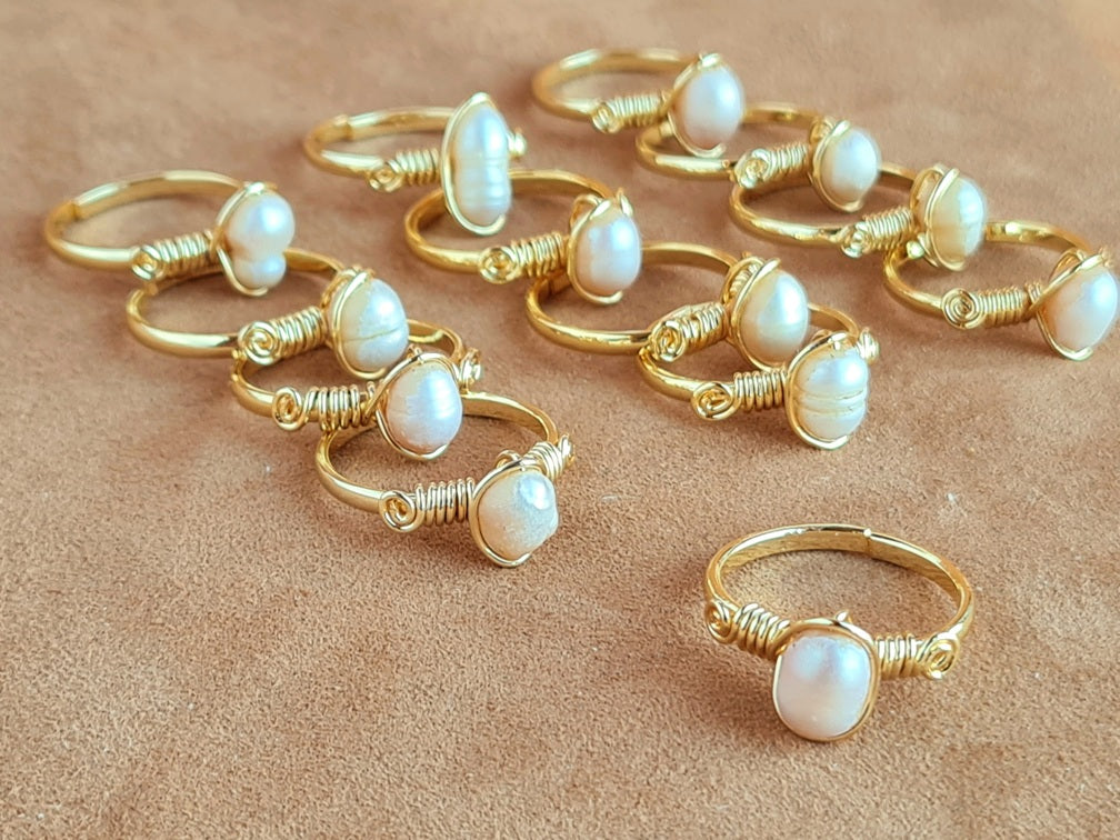 Handcrafted Pearl Ring – Gold Plated Copper (R-508)