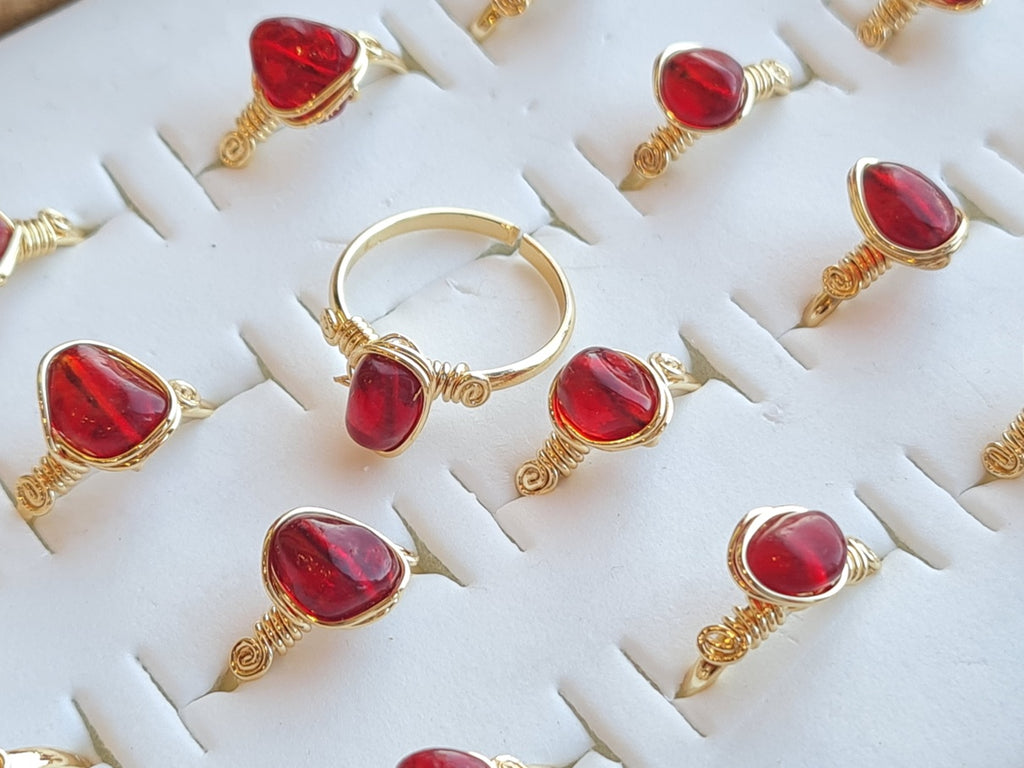 Handcrafted Natural Stone Ring Collection – Gold - Silver Plated Copper (R-624)