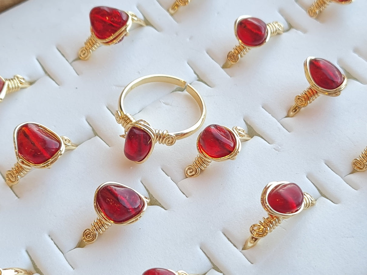 Handcrafted Natural Stone Ring Collection – Gold - Silver Plated Copper R-624