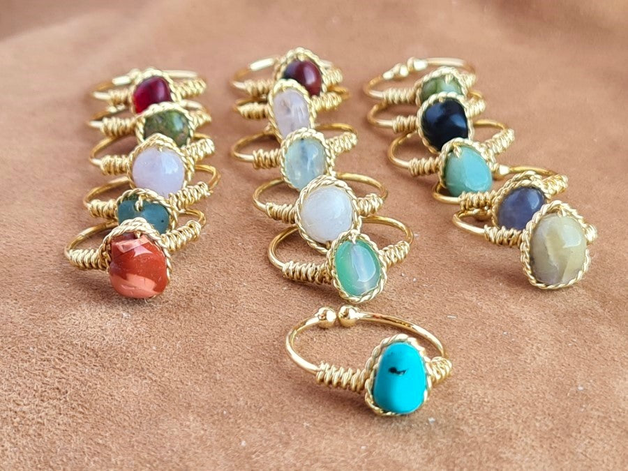 Handcrafted Natural Stone Ring Collection – Gold Plated Copper