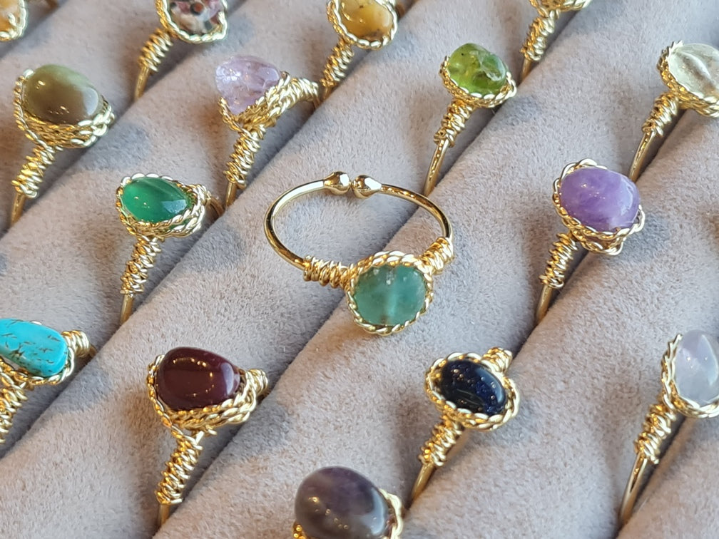 Handcrafted Natural Stone Ring Collection – Gold Plated Copper