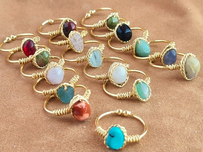 Handcrafted Natural Stone Ring Collection – Gold Plated Copper