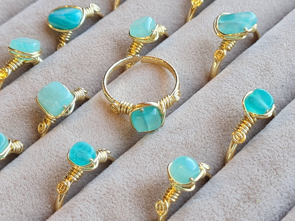 Handcrafted Blue Agate Copper Ring – Gold & Polish Silver Finish (R-661)