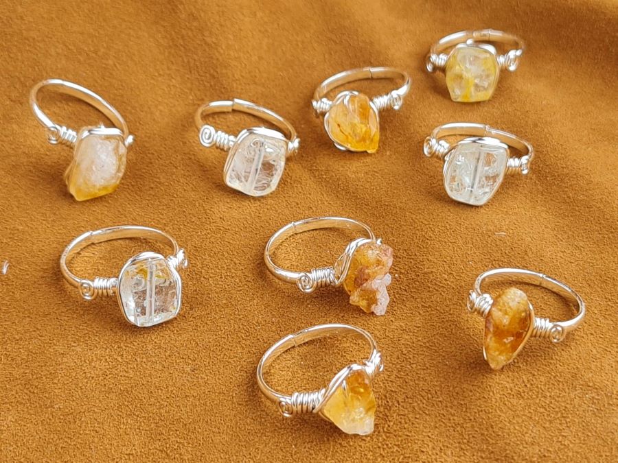 Handcrafted Natural Stone Ring Collection – Gold - Silver Plated Copper R-684