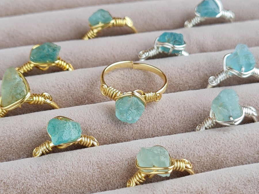 Handcrafted Natural Stone Ring Collection – Gold - Silver Plated Copper R-685