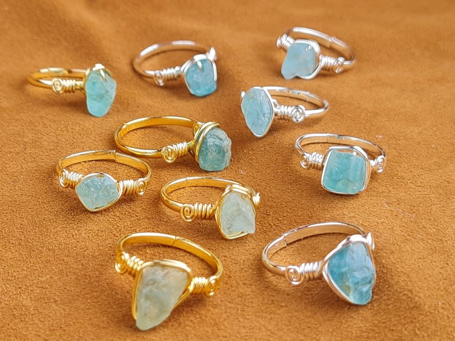 Handcrafted Natural Stone Ring Collection – Gold - Silver Plated Copper R-685