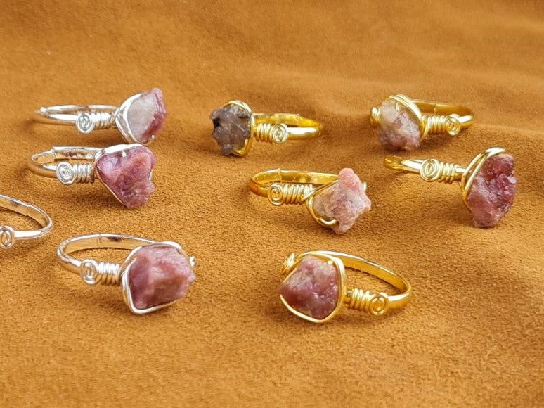 Handcrafted Natural Stone Ring Collection – Gold - Silver Plated Copper R-686