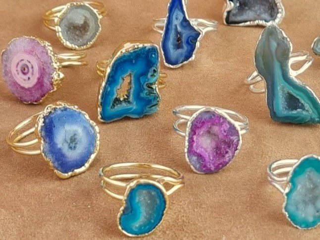 Handcrafted Natural Stone Ring Collection – Gold - Silver Plated Copper R-690