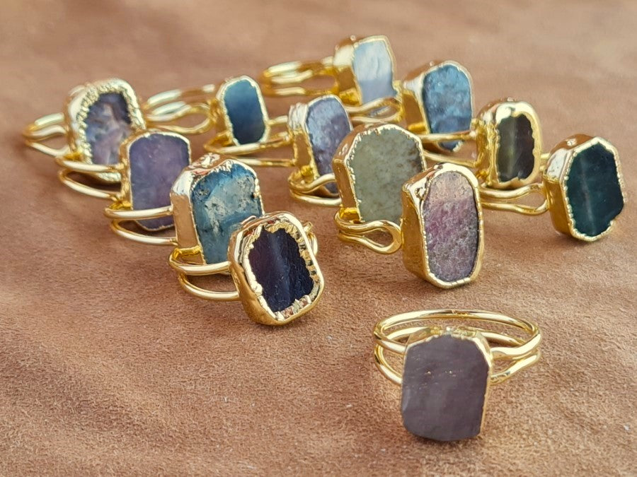 Handcrafted Natural Stone Ring Collection – Gold - Silver Plated Copper R-691