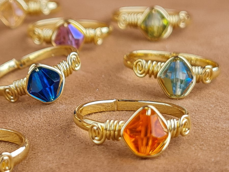 Handcrafted Natural Stone Ring Collection – Gold - Silver Plated Copper R-693