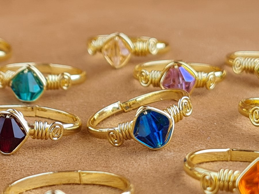 Handcrafted Natural Stone Ring Collection – Gold - Silver Plated Copper R-693