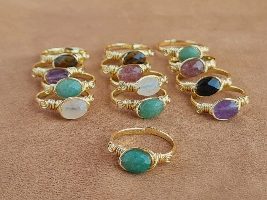 Handcrafted Natural Stone Ring Collection – Gold- Plated Copper