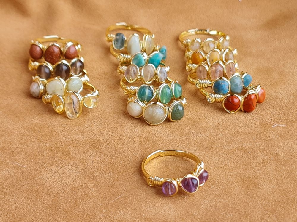 Handcrafted Natural Stone Ring Collection – Gold - Silver Plated Copper R-708