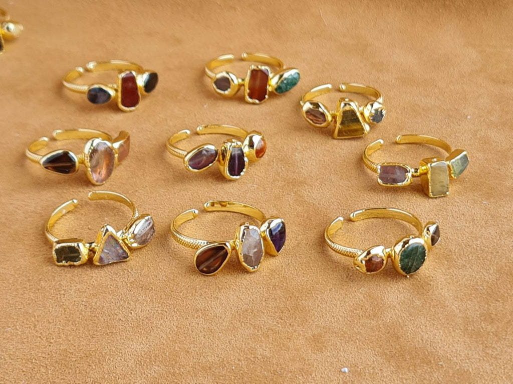 Handcrafted Natural Stone Ring Collection – Gold - Silver Plated Copper R-710