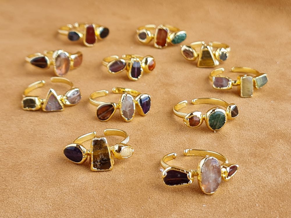 Handcrafted Natural Stone Ring Collection – Gold - Silver Plated Copper R-710