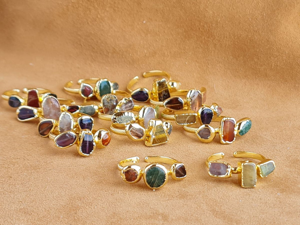 Handcrafted Natural Stone Ring Collection – Gold - Silver Plated Copper R-710