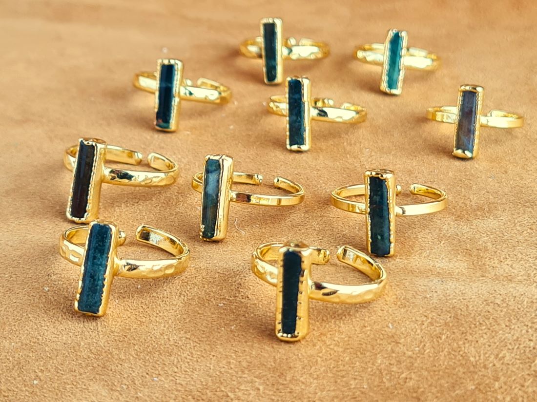 Handcrafted Natural INDIAN AGATE Stone Ring Collection – Gold- Plated Copper