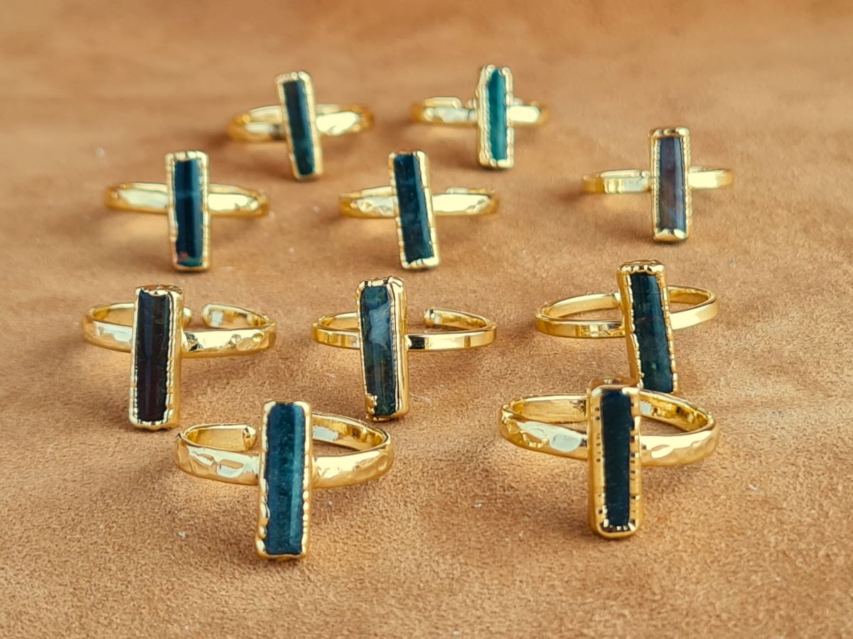 Handcrafted Natural INDIAN AGATE Stone Ring Collection – Gold- Plated Copper