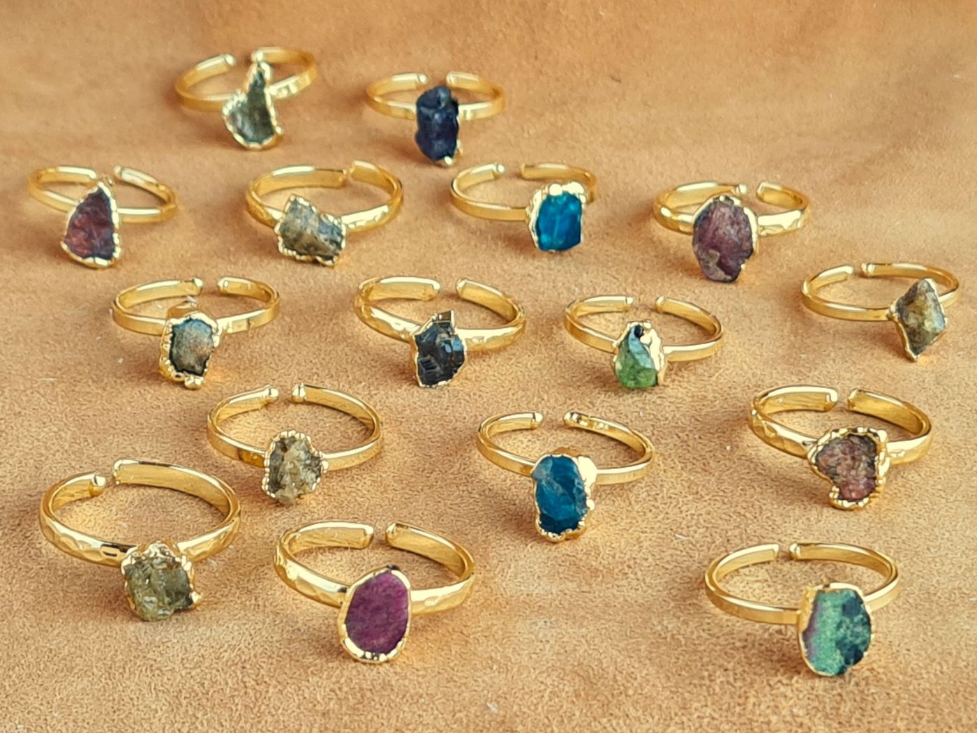 Handcrafted Natural INDIAN AGATE Stone Ring Collection – Gold- Plated Copper